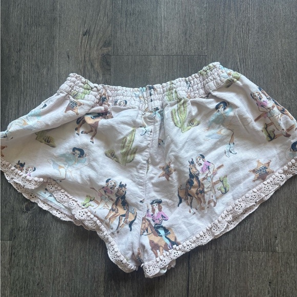 P.J. Salvage High Waist Printed Shorts - Cream and Brown - Picture 3 of 3